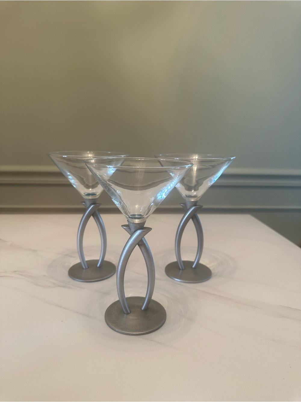 Brushed Silver Stem Martini Glasses - Set of 6
